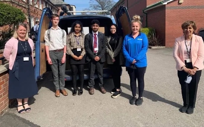 PTA Ambassadors, Mrs Daley – with sixth formers. Harvey, Ashlan, Mahi and Doua – Miss Salisbury and Mrs Wall with a vanful of goodies for the foodbank